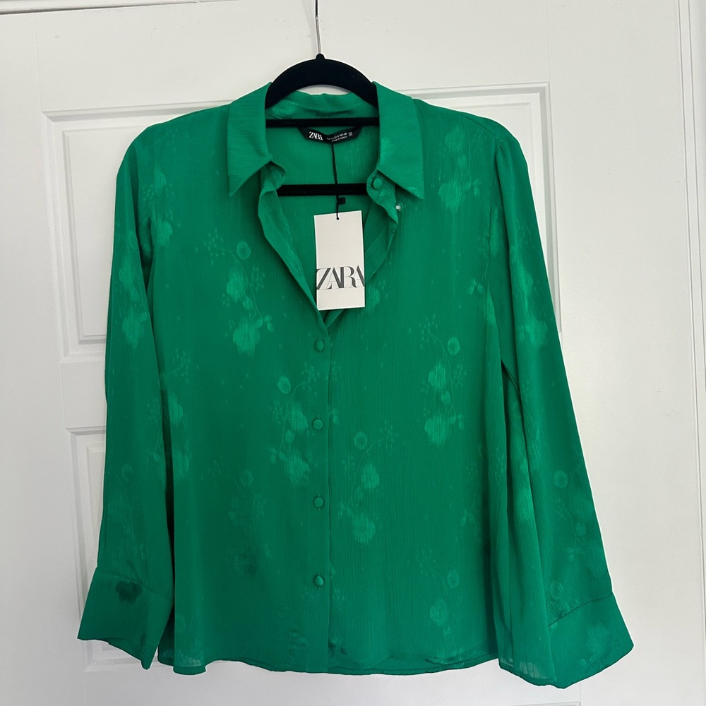 NWT ZARA Floral Jacquard Top Green Size S | 1971/060/500 - Picture 10 of 12